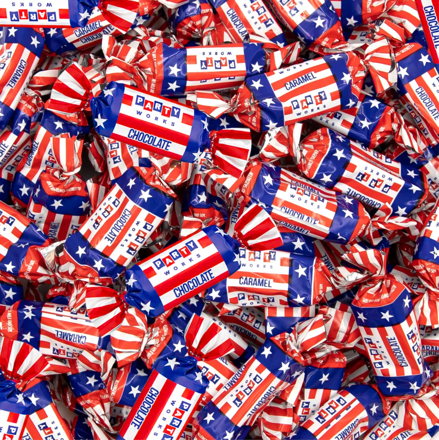 Patriotic Candy | 2-Pound Bag | 4th of July Candy | Chocolate Caramels | Red White and Blue Candies Individually Wrapped | Bulk Parade Taffies for Independence Day