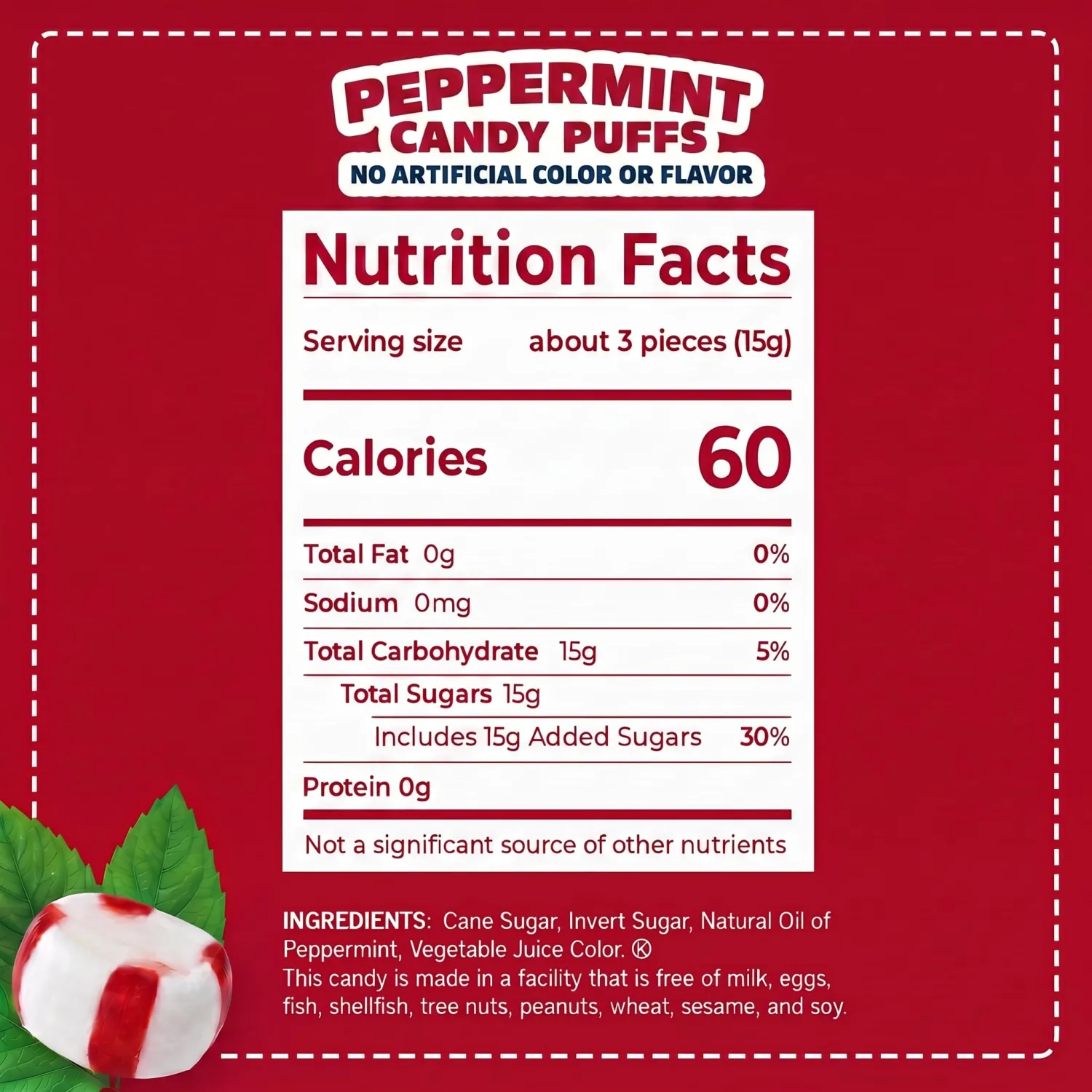 Red Bird Soft Peppermint Puffs Candy, Individually Wrapped Melt-Away Soft Mints, No Artificial Dyes, Gluten-Free Kosher Non-GMO, 52 oz Tub for Office Candy Dish, Holiday Gifts & Weddings