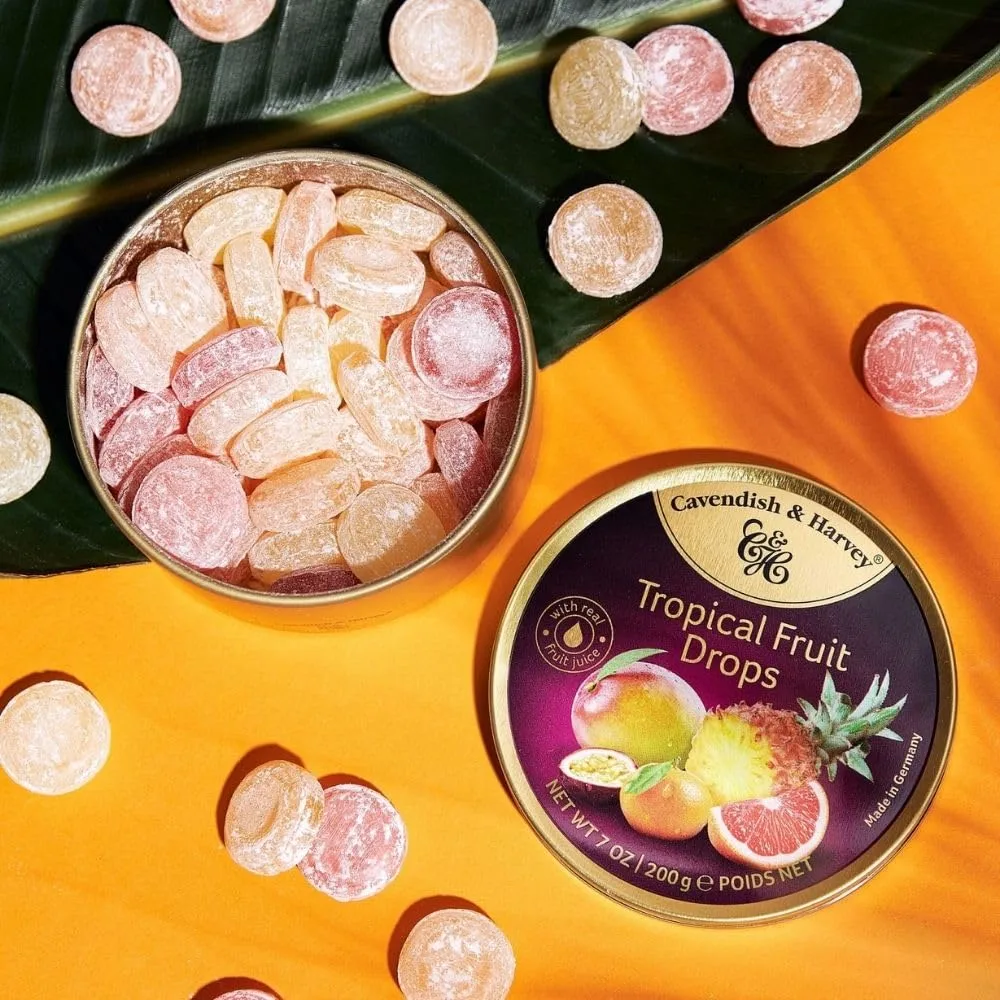 Cavendish & Harvey | Tropical Fruit Hard Candy Drops | 7 Ounce Tin