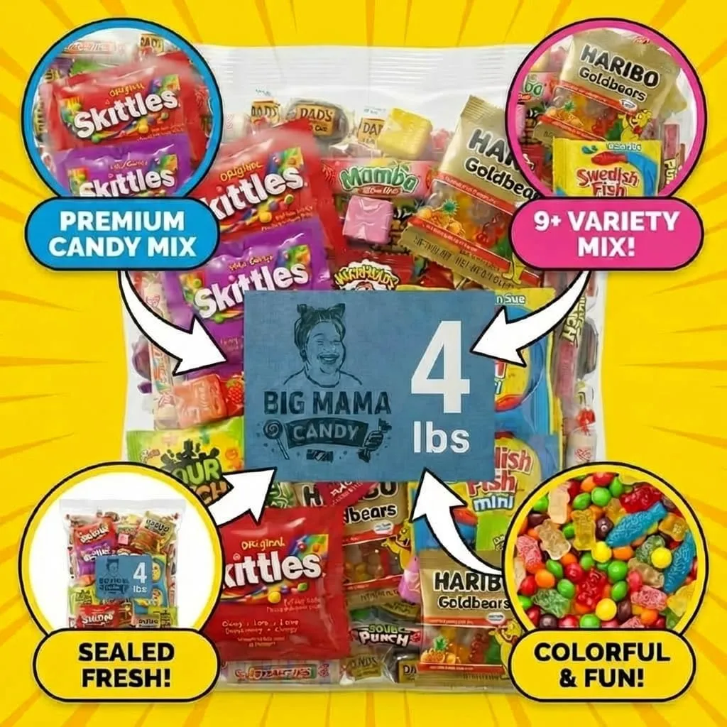 Mix Candy Variety Pack 1 lbs - Bulk Candy Individually Wrapped - Assorted Candies Goodie Bags & Pinata Stuffers - Gummy & Sour Candies Bulk - Big Bag for Kids, July 4th