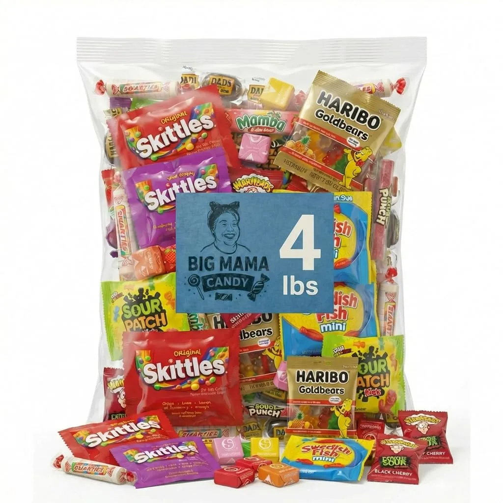 Big Mama Candy Assorted Candy Variety Pack 4 lbs, Bulk Individually Wrapped Candy for Party Favors, Goodie Bags & Pinatas, July 4th