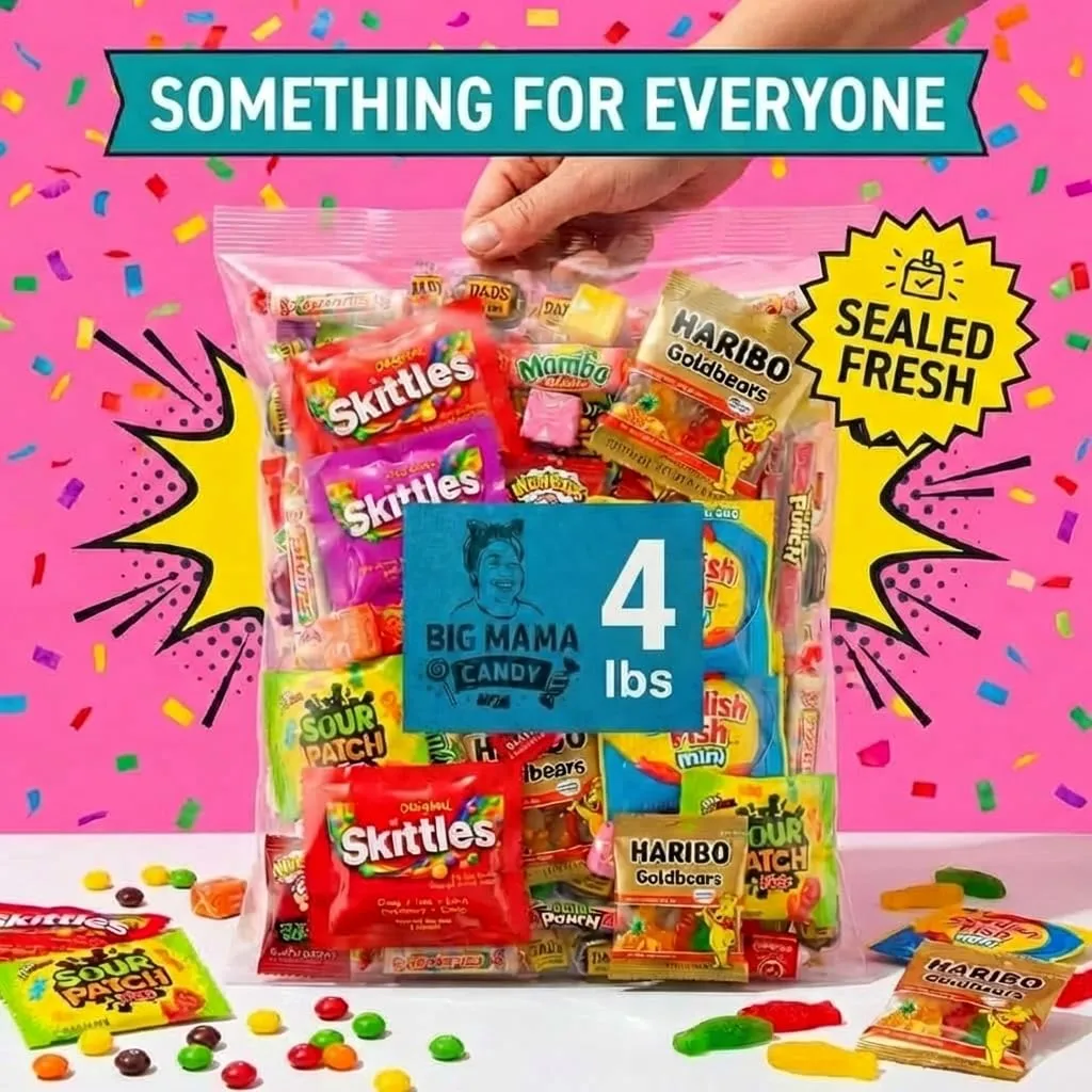Big Mama Candy Assorted Candy Variety Pack 4 lbs, Bulk Individually Wrapped Candy for Party Favors, Goodie Bags & Pinatas, July 4th