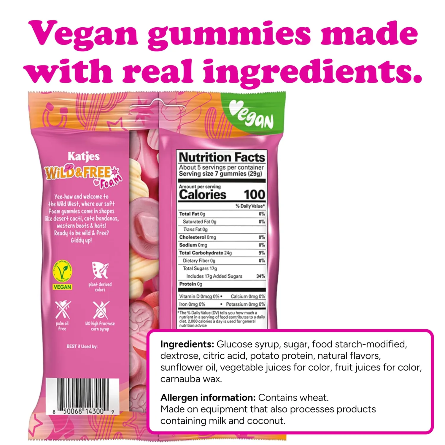 Katjes Wild & Free Foam Fruit Gummy Candy, Wildly Good Sweet Soft & Flavorful Vegan Gummies, Colorful Cowgirl Shapes, No Artificial Dyes or Flavors, Gelatin Free, Vegetarian Snacks, 4.9 oz