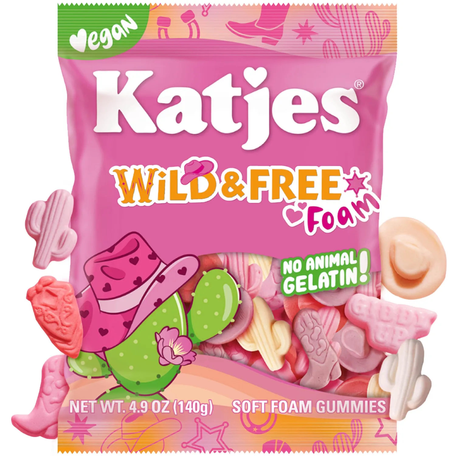 Katjes Wild & Free Foam Fruit Gummy Candy, Wildly Good Sweet Soft & Flavorful Vegan Gummies, Colorful Cowgirl Shapes, No Artificial Dyes or Flavors, Gelatin Free, Vegetarian Snacks, 4.9 oz