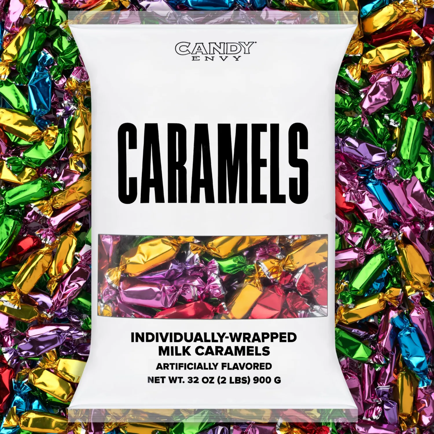 Candy Envy - Individually Wrapped Caramels - Assorted Color Wrappers - 2 Pound Bulk Assorted Candy - 150 Pieces Per Bag