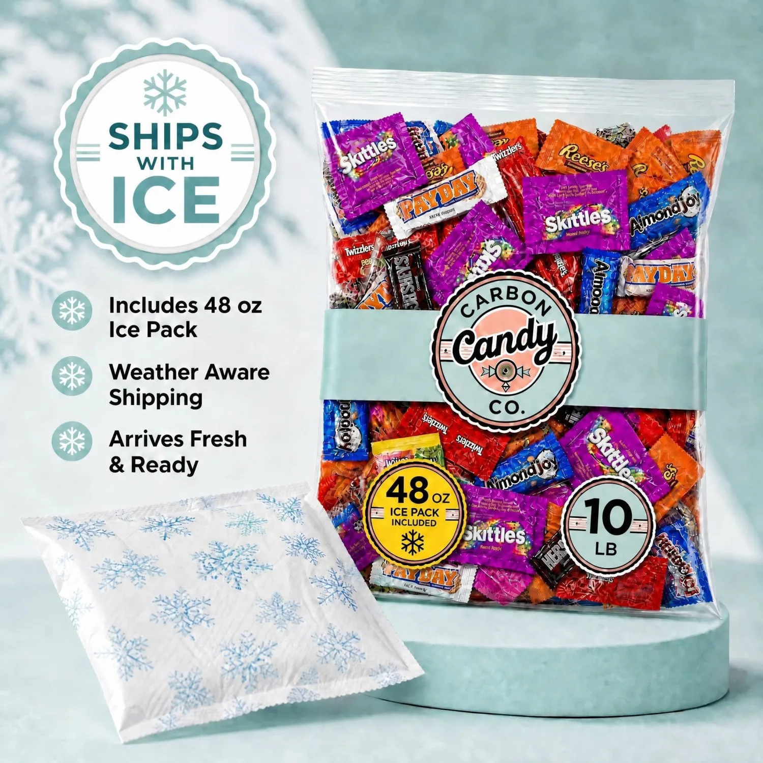 Bulk Pinata Candy and Chocolate Variety Pack, 10 lb Assorted Individually Wrapped Candy Mix for Pinatas, Goodie Bags, Birthdays and Party Favors, Chocolate & Sweets, Ships with Ice - July 4th