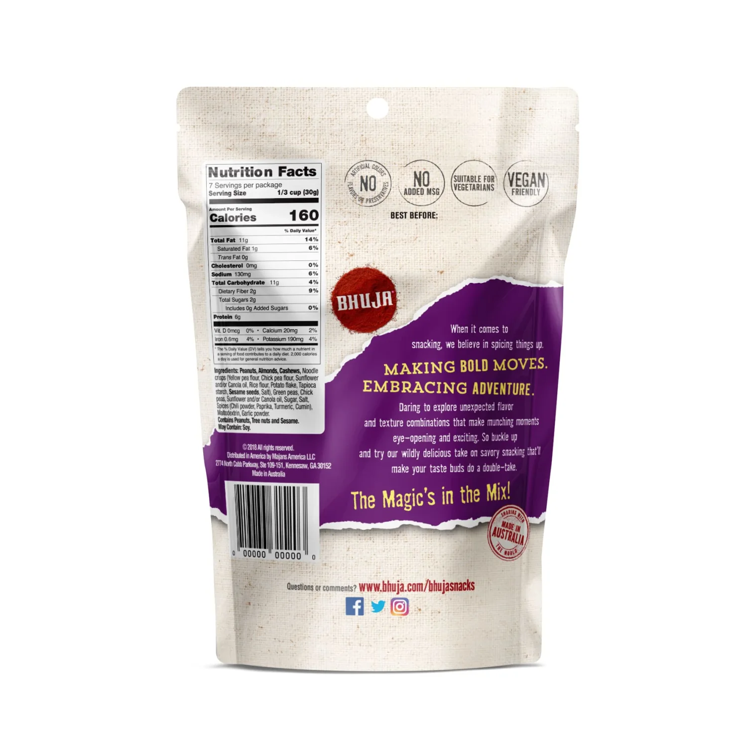 Majans Bhuja Gluten Free Snack Mix, Non-GMO | No Preservatives | Vegetarian Friendly | No Artificial Colors or Flavors, Nut Mix, 7 Ounce