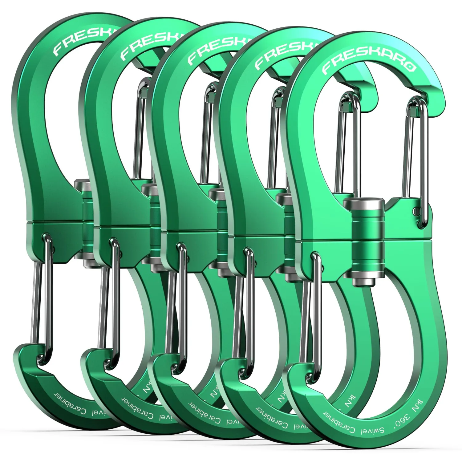 FresKaro 1kN Double-Ended Wiregate Carabiner Clip, Patented Design, Reversible 360 Spin, Lightweight Utility Hook for Hiking, Camping, Fishing, Birdfeeders, Keychain, Not for Climbing