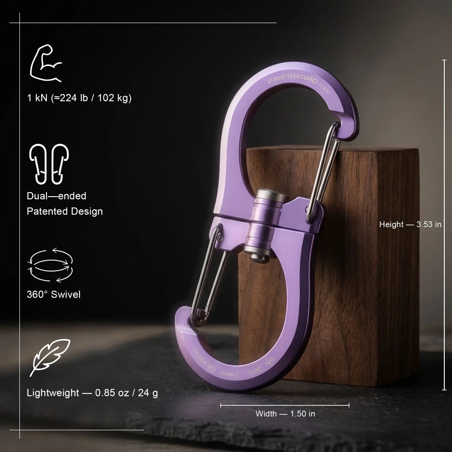 FresKaro 1kN Double-Ended Wiregate Carabiner Clip, Patented Design, Reversible 360 Spin, Lightweight Utility Hook for Hiking, Camping, Fishing, Birdfeeders, Keychain, Not for Climbing