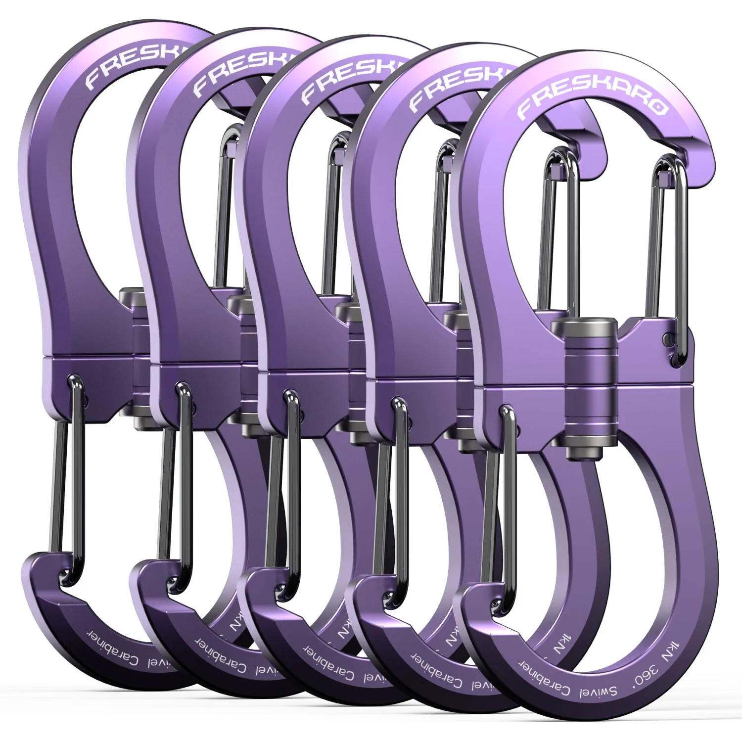 FresKaro 1kN Double-Ended Wiregate Carabiner Clip, Patented Design, Reversible 360 Spin, Lightweight Utility Hook for Hiking, Camping, Fishing, Birdfeeders, Keychain, Not for Climbing
