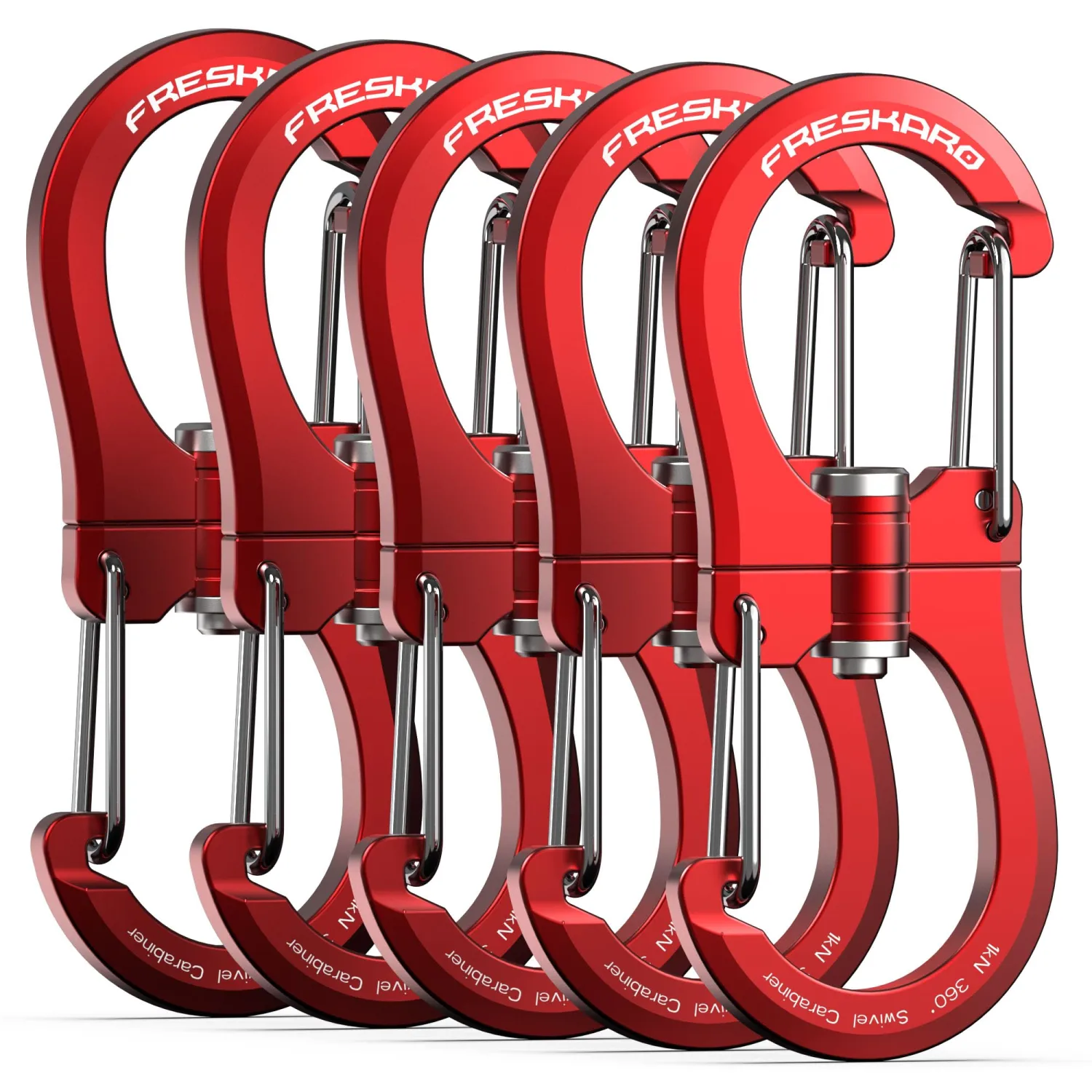 FresKaro 1kN Double-Ended Wiregate Carabiner Clip, Patented Design, Reversible 360 Spin, Lightweight Utility Hook for Hiking, Camping, Fishing, Birdfeeders, Keychain, Not for Climbing