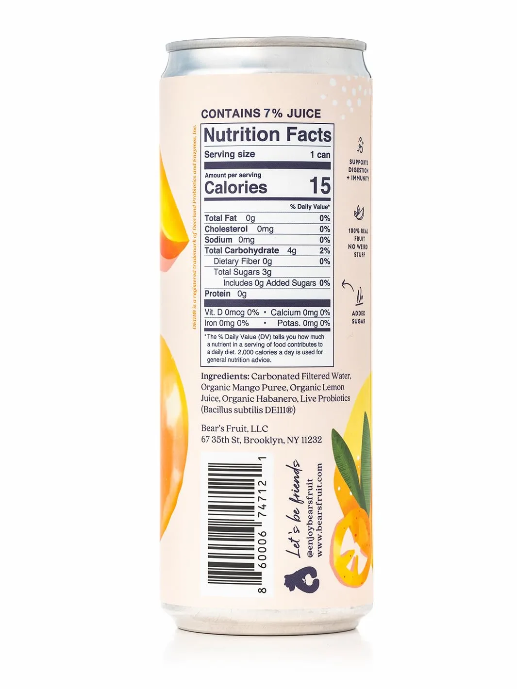 Bear's Fruit, Water Sparkling Probiotic Mango Habanero, 12 Fl Oz
