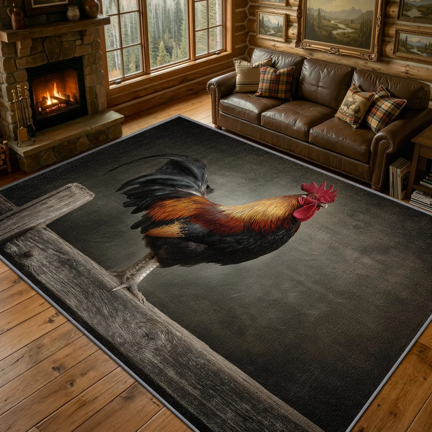 COLORCITY Rooster Rug 3x4 - Farm Animal Rustic Area Rugs for Bedroom Living Room, Chicken Farmhouse Country Machine Washable | Non-Slip | Soft Small Carpets, Farm Animal Room Decor