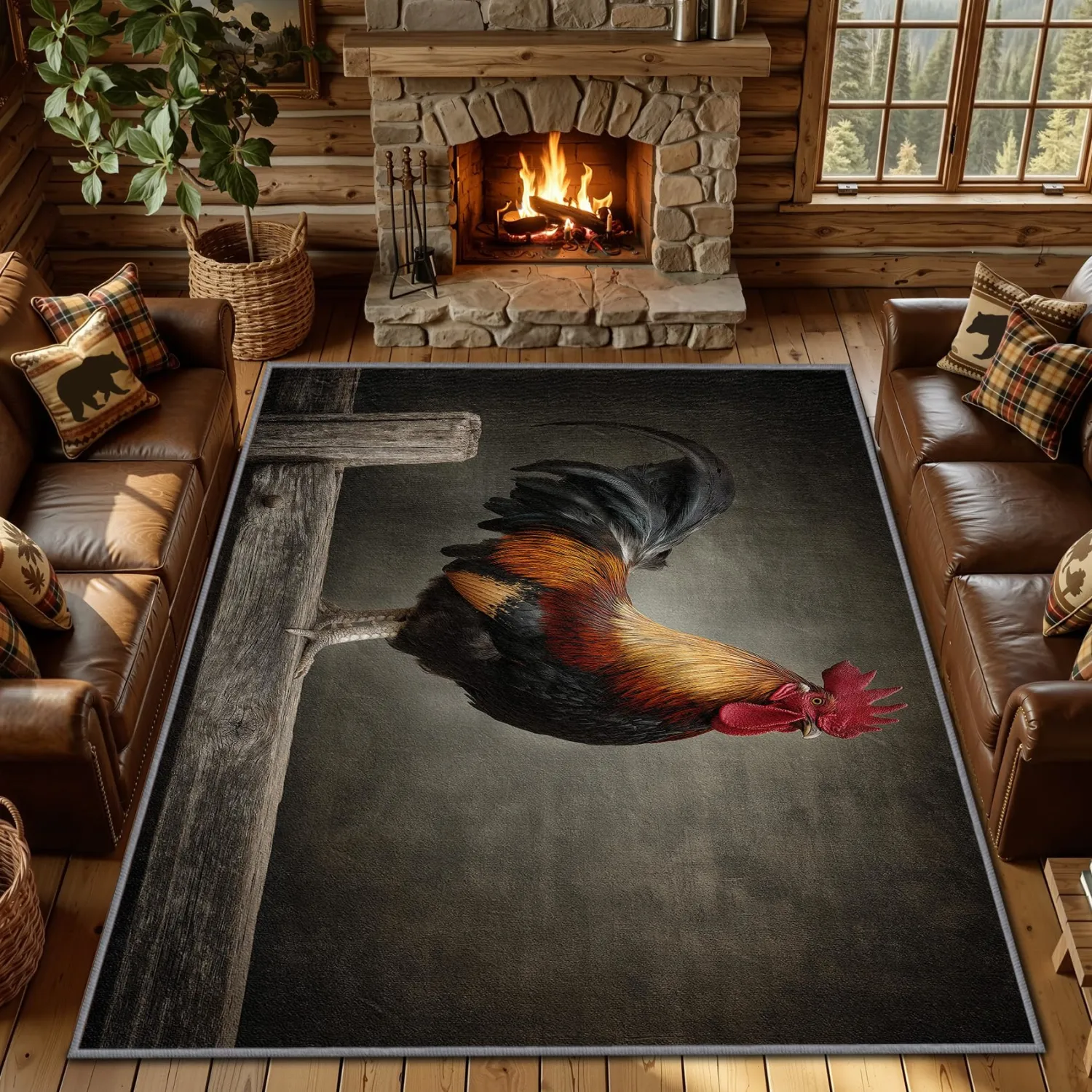 COLORCITY Rooster Rug 3x4 - Farm Animal Rustic Area Rugs for Bedroom Living Room, Chicken Farmhouse Country Machine Washable | Non-Slip | Soft Small Carpets, Farm Animal Room Decor