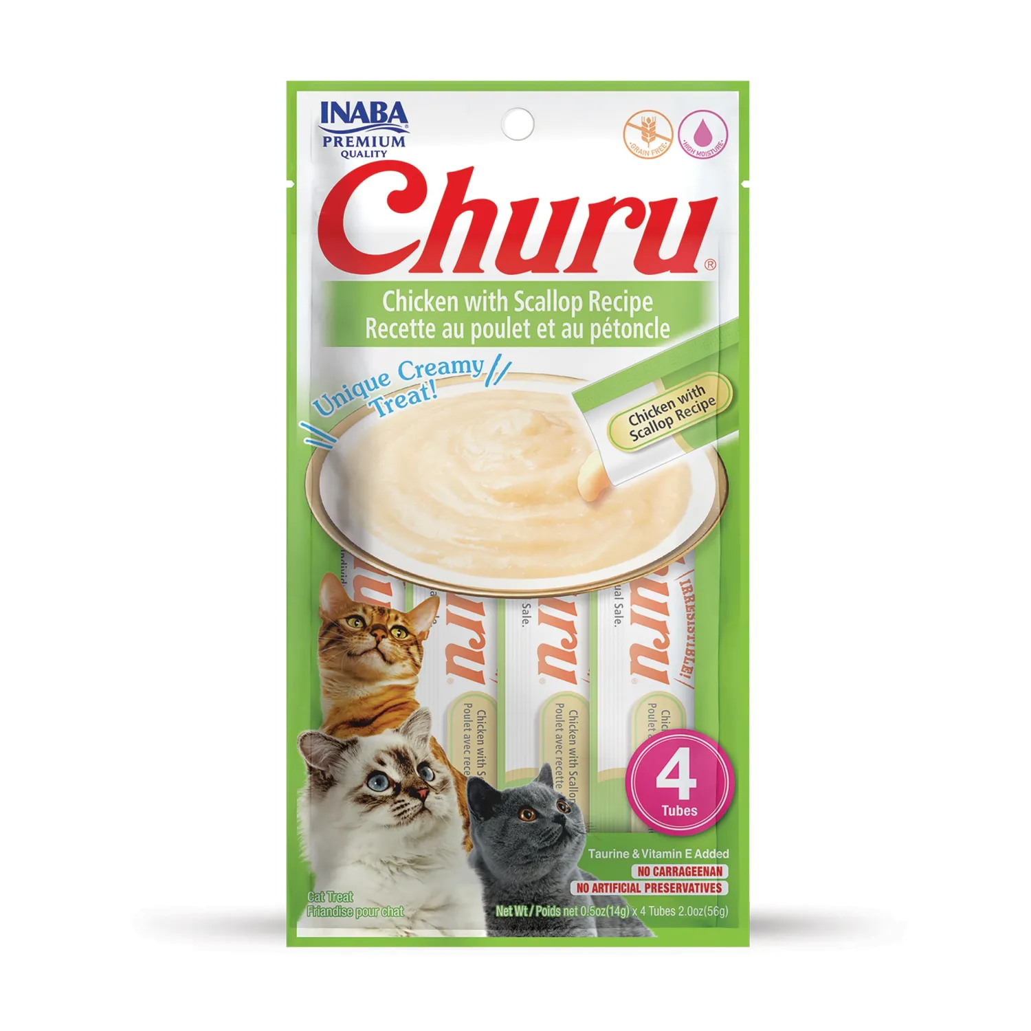 INABA Churu Lickable Purée Natural Cat Treats (Chicken with Scallop Recipe, 4 Tubes)