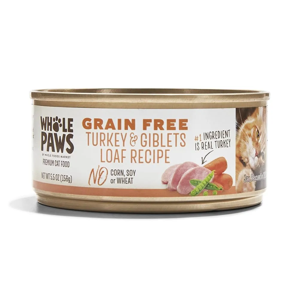 Whole Paws, Grain-Free Wet Cat Food, Turkey & Giblets Loaf Recipe, 5.5 Ounce
