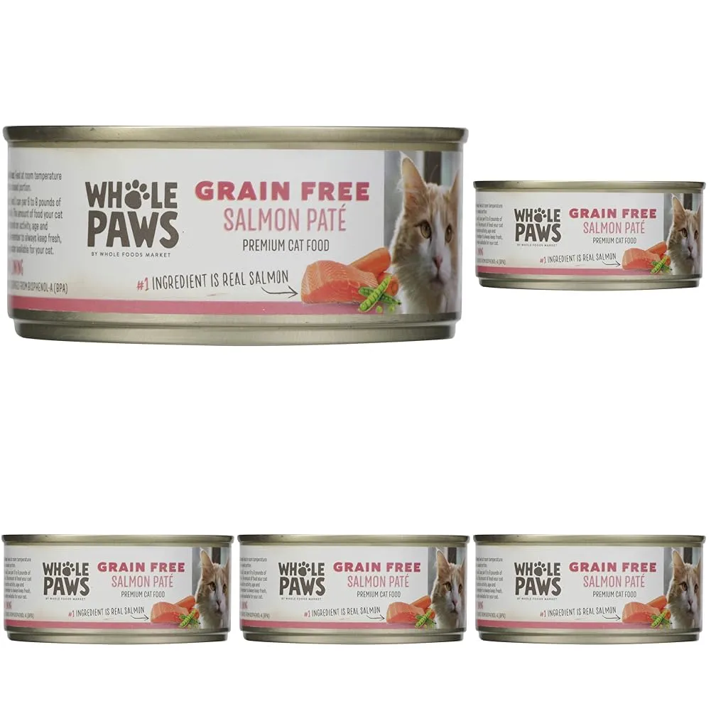 Whole Paws, Grain-Free Wet Cat Food, Salmon Paté Loaf Recipe, 5.5 Ounce (Pack of 5)