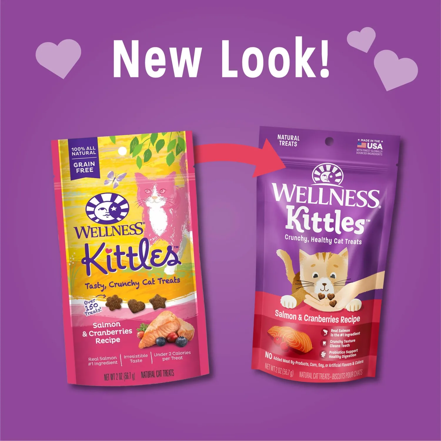 Wellness Kittles Crunchy Natural Grain Free Cat Treats, Salmon & Cranberries Recipe, All Life Stages, 2-Ounce Bag (Pack of 2)
