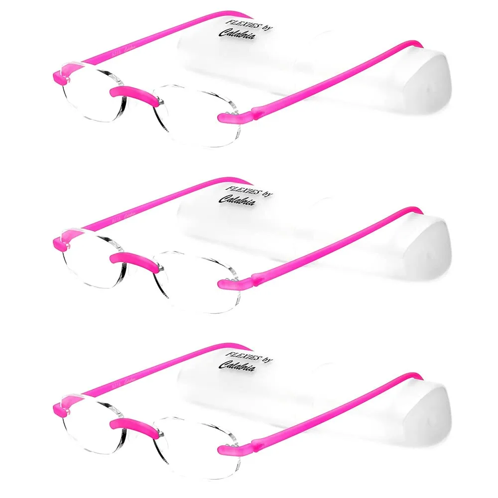 Calabria Flexie Reading Glasses Bendable Frame with Clear Lenses | Rimless & Full Frame Options | Distortion-Free Readers | Magnification 0.75x & Celery, Ebony, Fuchsia, Red & Tangerine (5 Pack)