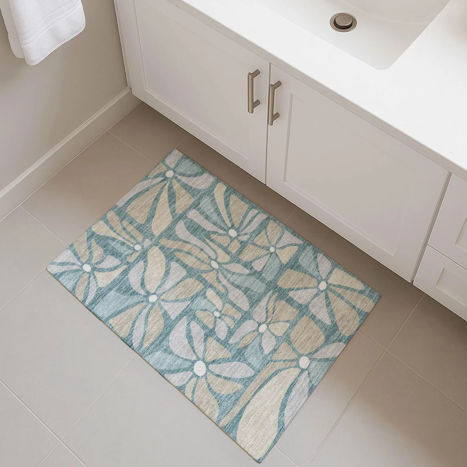 Addison Rugs Chantille ACN2630 Teal 1'8" x 2'6" Indoor/Outdoor, Machine Washable, Easy Clean, Non Shedding, Bedroom, Living Room, Dining Room, Kitchen, Patio Rug