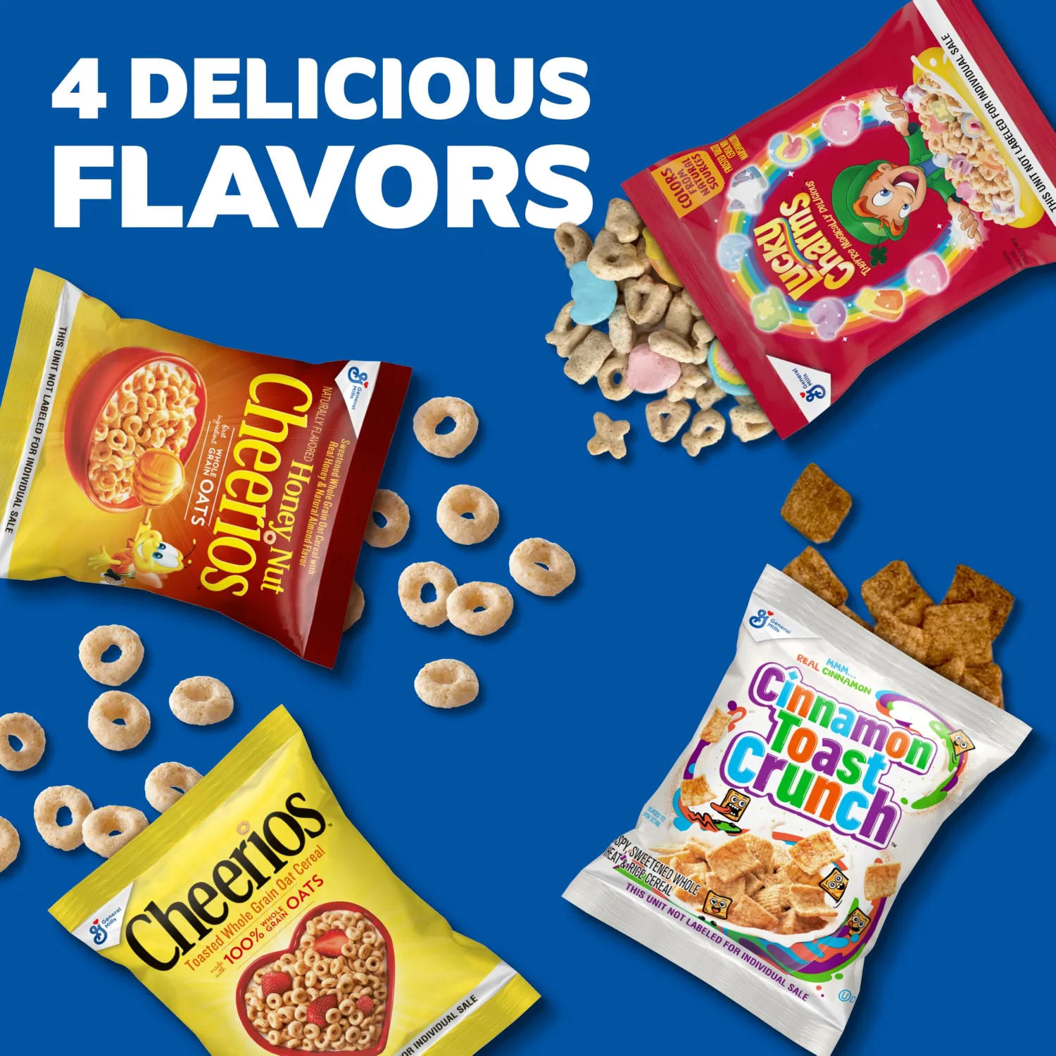 Breakfast Cereal Variety Pack, Lucky Charms, Cinnamon Toast Crunch, Cheerios, and Honey Nut Cheerios, 8 Pouches, 9.14 oz