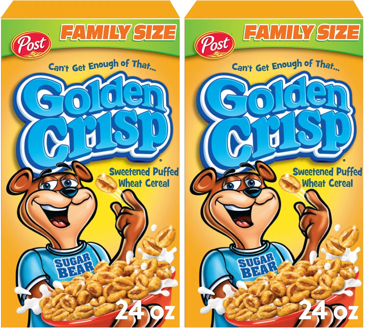 Golden Crisp Breakfast Cereal, Sweetened Puffed Wheat Cereal, 24 OZ Box (Pack of 2)