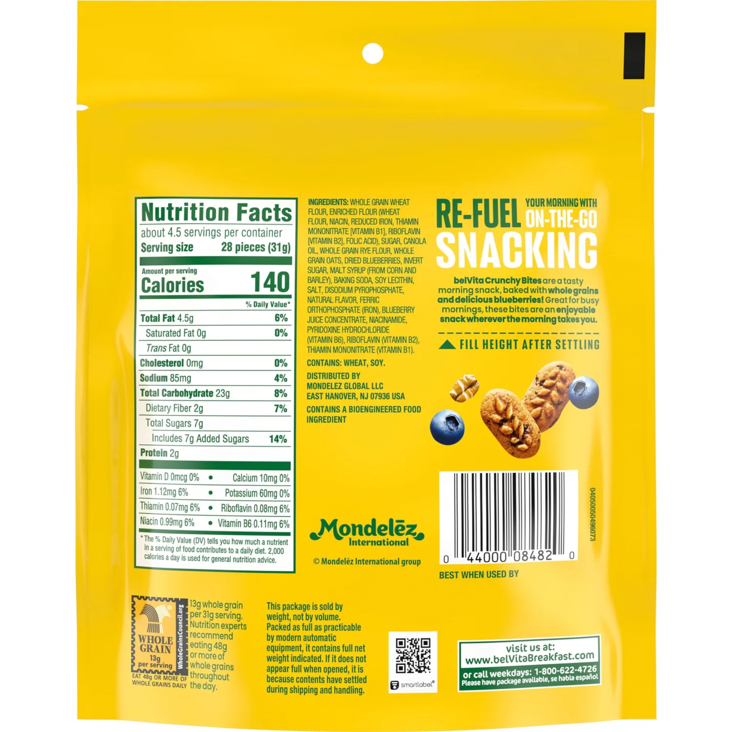 belVita Bite Size Snacks, Blueberry Crunchy Bites, 6-5 oz Bags