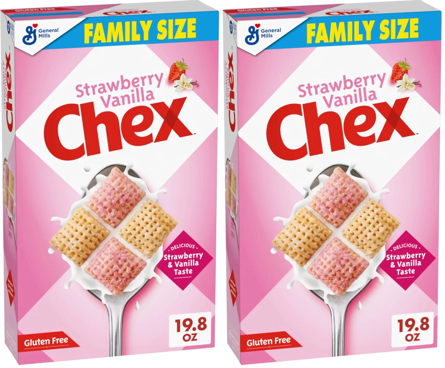 Strawberry Vanilla Chex Cereal, Gluten Free Breakfast Cereal, Made with Whole Grain, Family Size, 19.8 oz (Pack of 2)