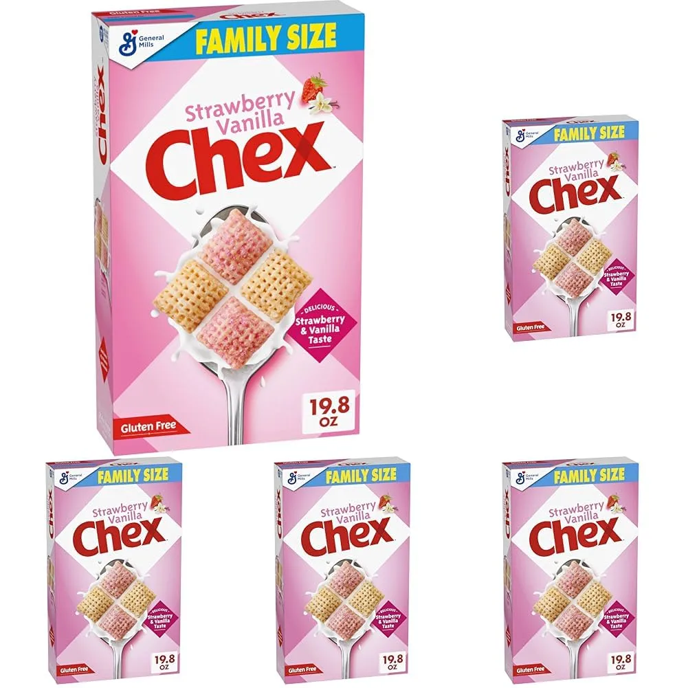 Strawberry Vanilla Chex Cereal, Gluten Free Breakfast Cereal, Made with Whole Grain, Family Size, 19.8 oz (Pack of 5)