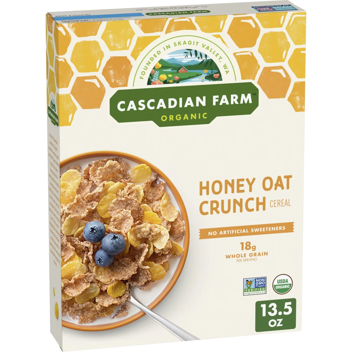 Cascadian Farm Honey Oat Crunch Organic Cereal, Made with Whole Grain, 13.5 oz