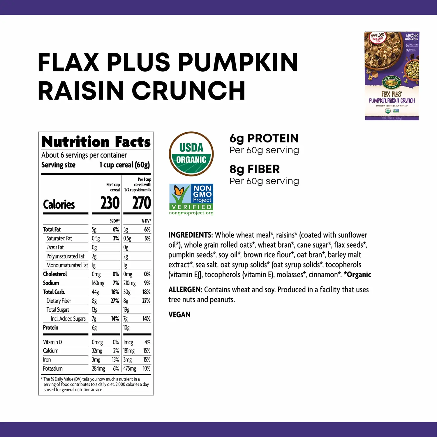 Nature's Path Flax Plus Organic Cereal, Pumpkin Raisin Crunch, 12.35 Oz Box (Pack of 2)