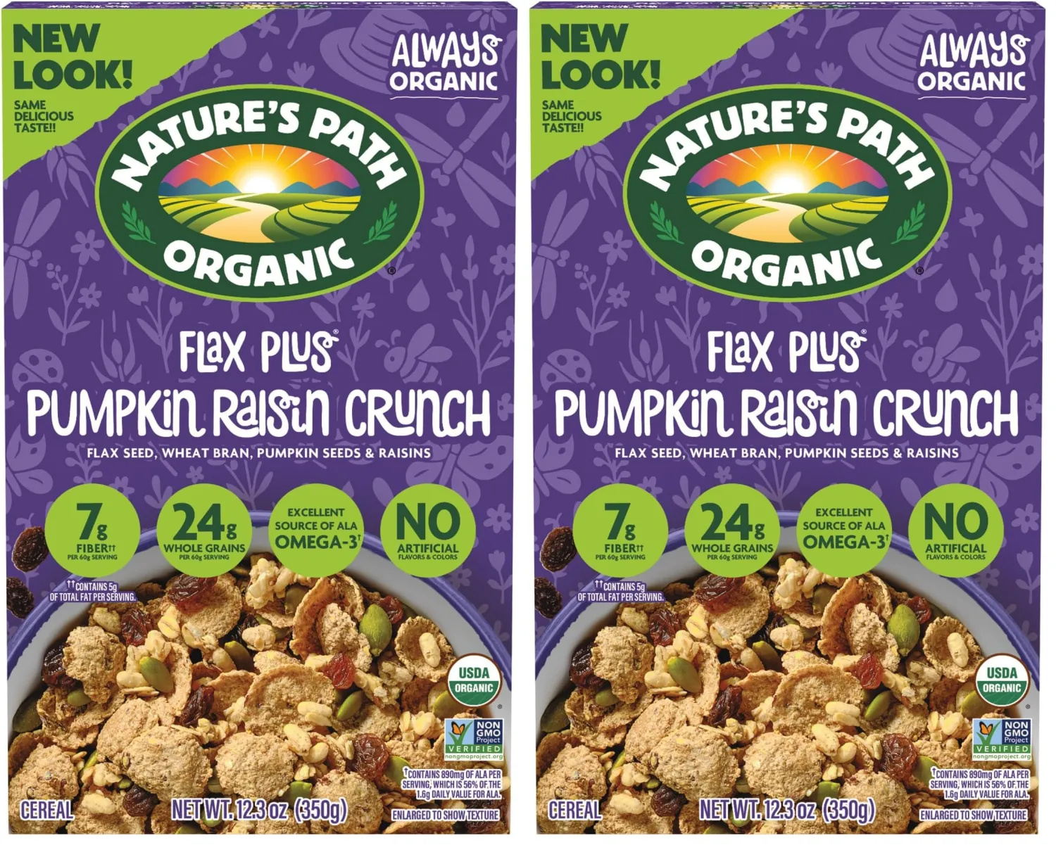 Nature's Path Flax Plus Organic Cereal, Pumpkin Raisin Crunch, 12.35 Oz Box (Pack of 2)