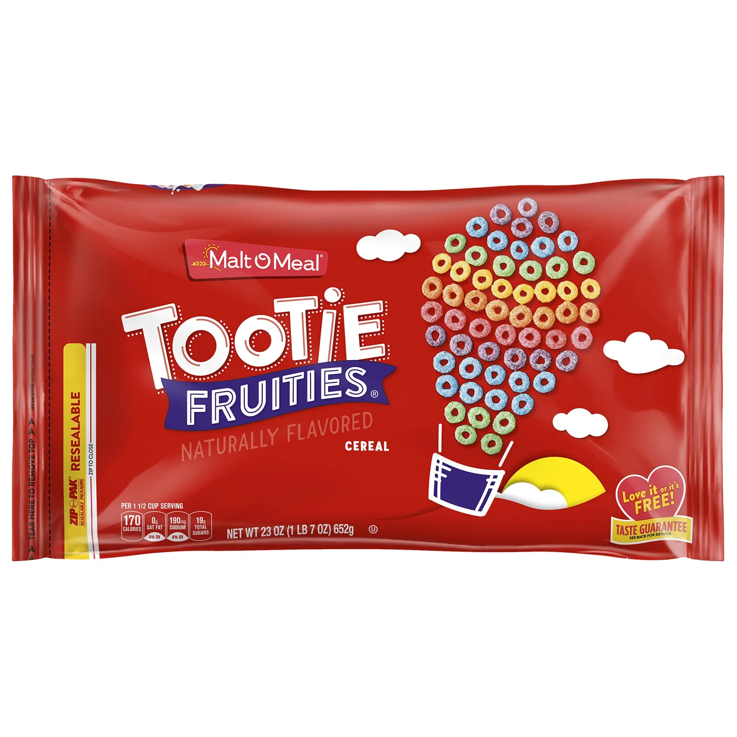 Malt-O-Meal Tootie Fruities Breakfast Cereal for Kids, Colorful and Fruity, Family Size, 23 oz Resealable Bag