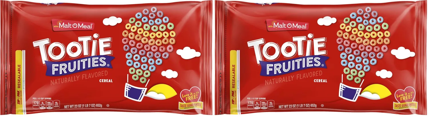 Malt-O-Meal Tootie Fruities Breakfast Cereal, Colorful and Fruity Cereal for the Family, Family Size, 23 OZ Resealable Bag