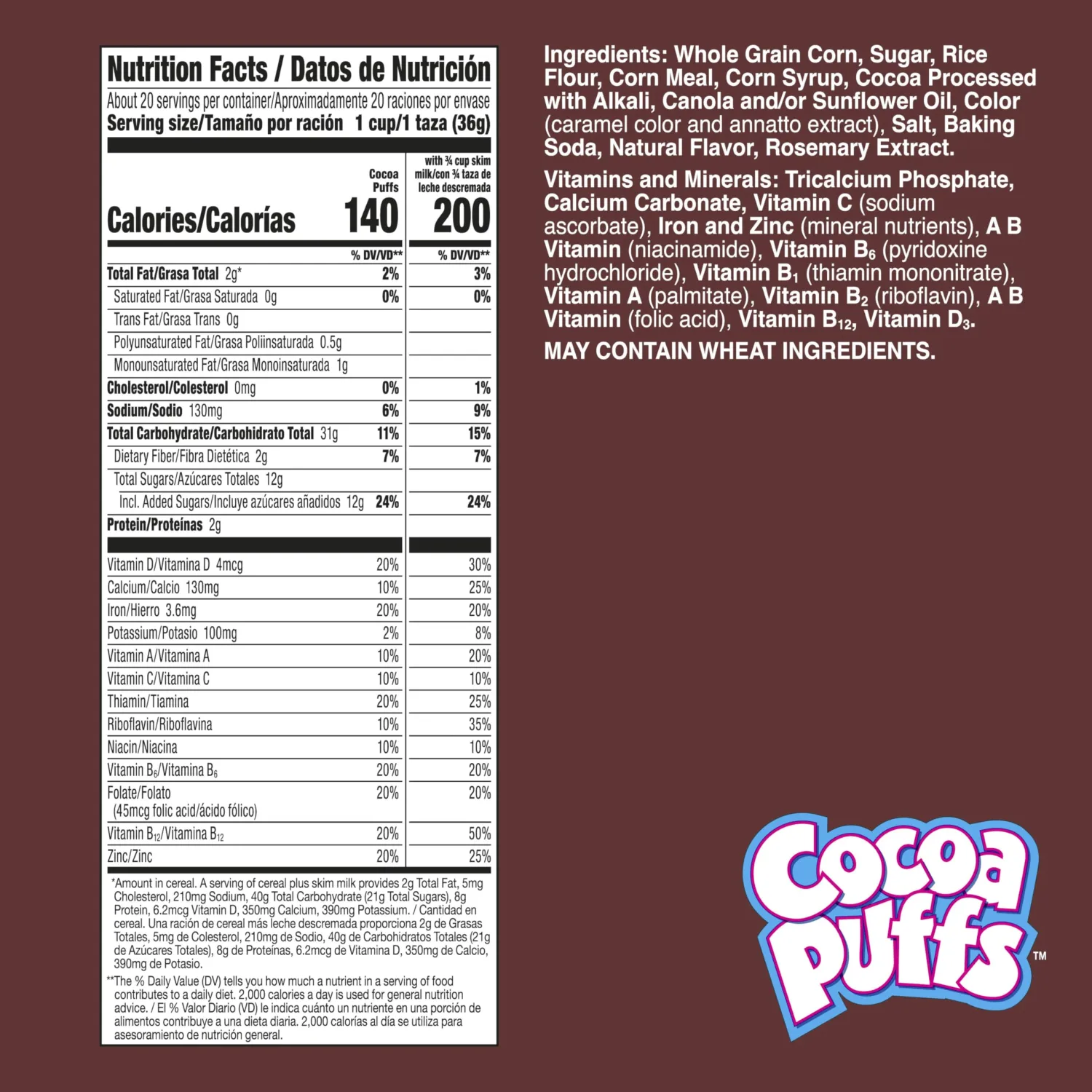 Cocoa Puffs, Chocolatey Breakfast Cereal, Made with Whole Grain, Mega Size, 25.8 oz