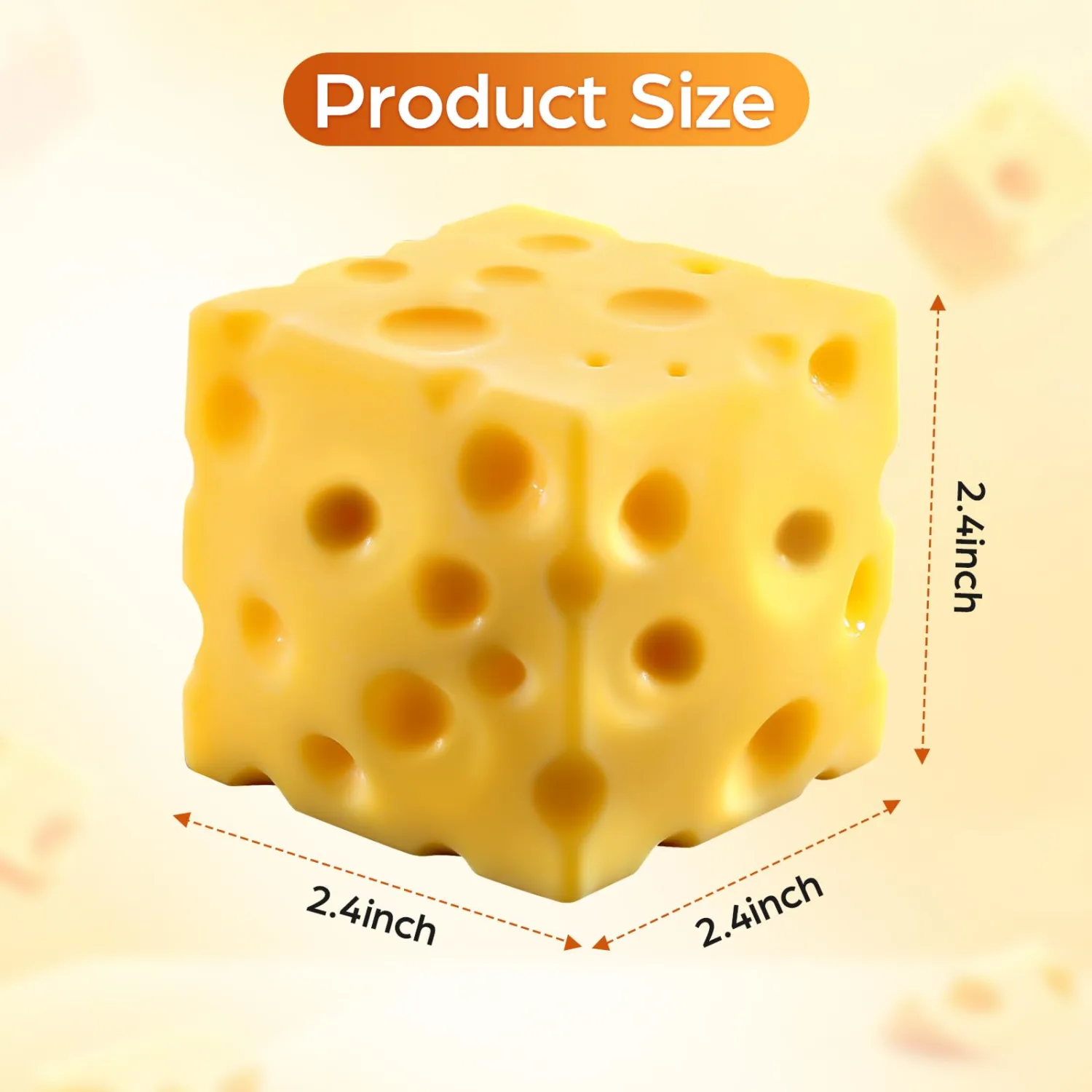 6cm Cheese Squishy Stress Relief Sensory Fidget Toy, Viral Squishies Cheese Block Squeeze Toys,Holiday & Birthday Gifts for Teens & Adults (2.4 Inch)