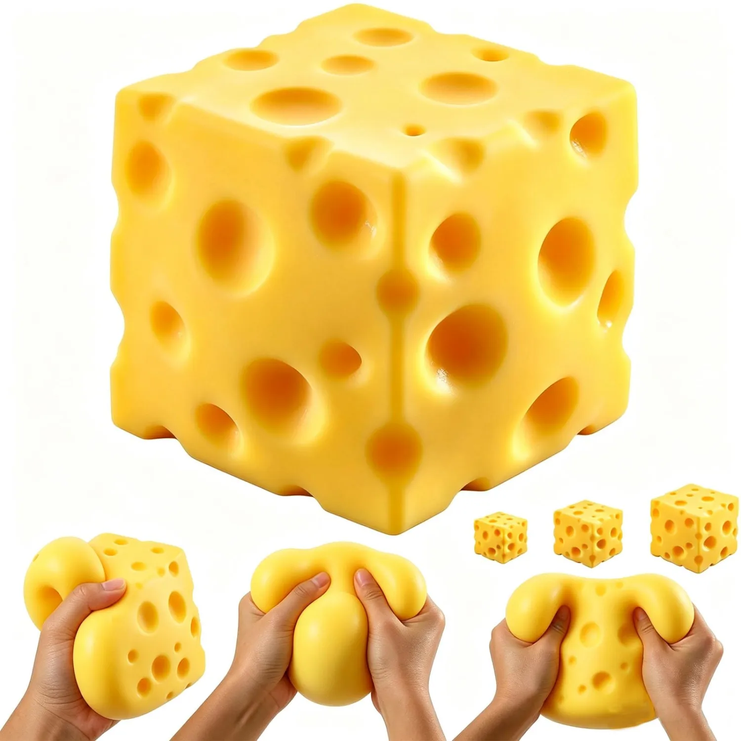 6cm Cheese Squishy Stress Relief Sensory Fidget Toy, Viral Squishies Cheese Block Squeeze Toys,Holiday & Birthday Gifts for Teens & Adults (2.4 Inch)