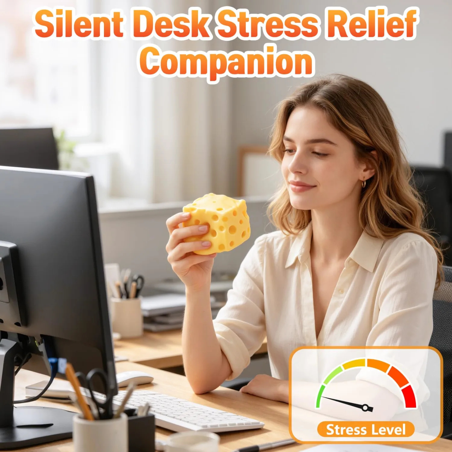 Cheese Squishy Stress Relief Toy, Soft Slow Rising Cheese Block Squeeze Toy, Novelty Fidget Sensory Toy for Anxiety Relief, Quiet Desk Toy Gift for Kids Teens and Adults