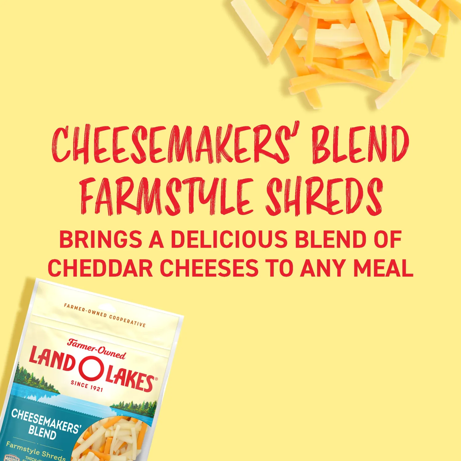 Land O Lakes Cheesemakers' Blend Farmstyle Cut Shredded Cheese, Cheddar Blend, 8 oz bag