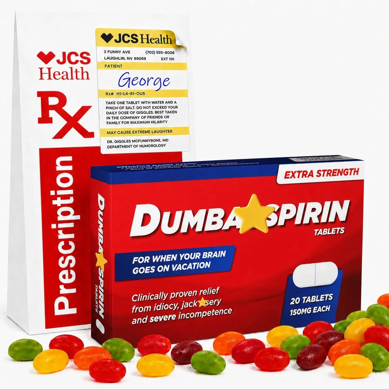 DumbAsspirin Prank Candy – Funny Gag Gift for Him, Joke Pill Box with Jelly Beans – Rude Birthday Gift for Men, Women, Friends, Colleagues – White Elephant, Secret Santa, Stocking Stuffer for Coworkers