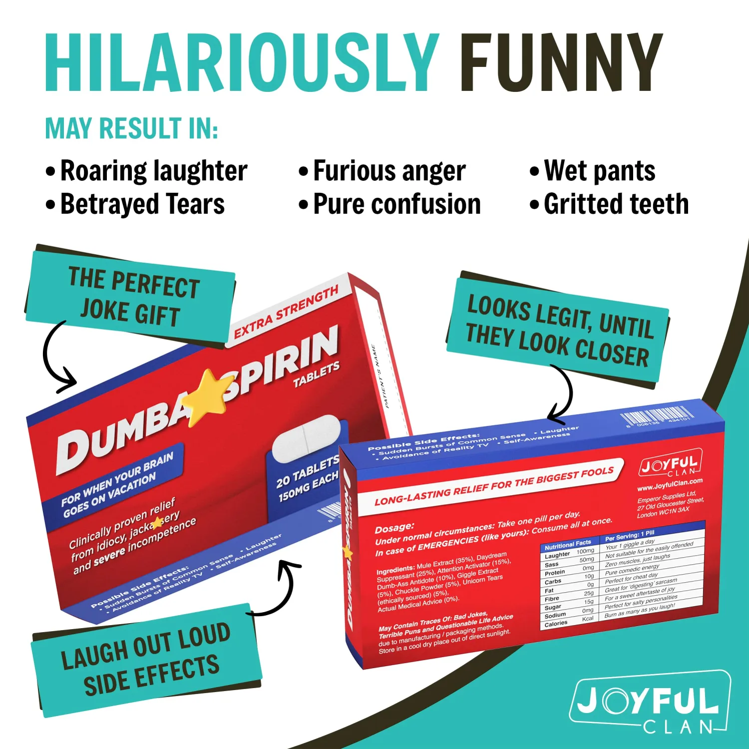 DumbAsspirin Prank Candy – Funny Gag Gift for Him, Joke Pill Box with Jelly Beans – Rude Birthday Gift for Men, Women, Friends, Colleagues – White Elephant, Secret Santa, Stocking Stuffer for Coworkers