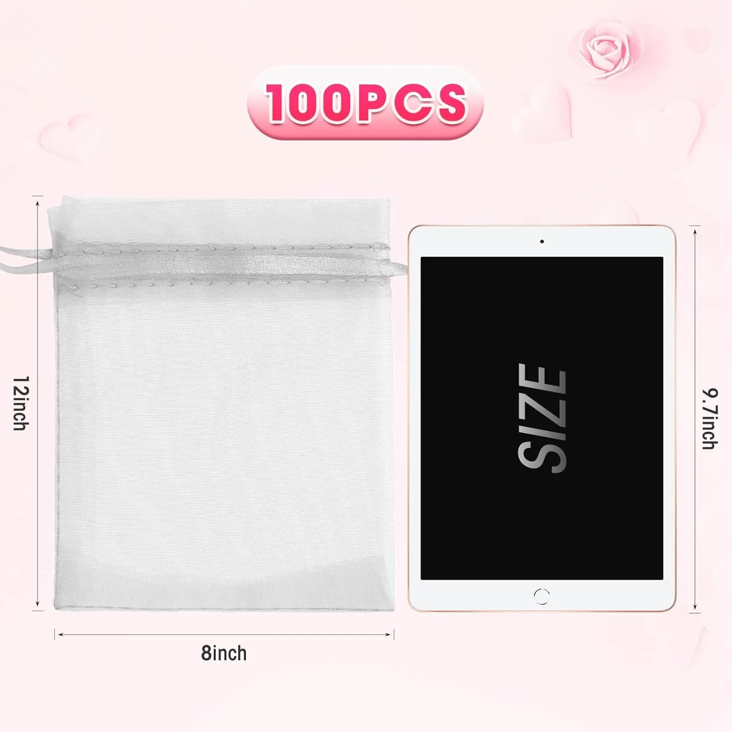 ANZNKU 50 Pcs Organza Bags 8x12 Inch, Mesh Gift Bags with Drawstring for Goodie Candy Jewelry Packaging, Large Organza Gift Bag Drawstring for Wedding Party Favor Baby Shower (Mixed Color)