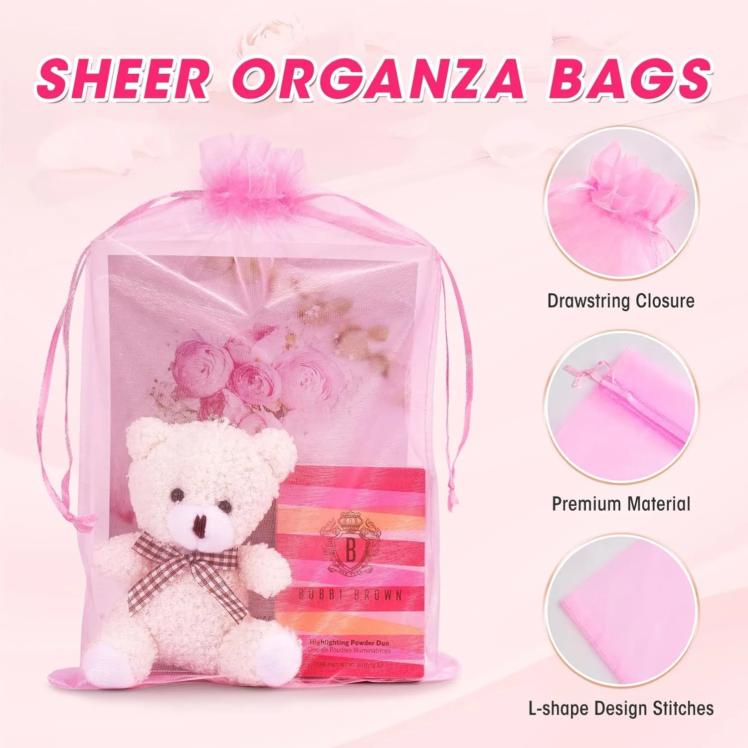 ANZNKU 50 Pcs Organza Bags 8x12 Inch, Mesh Gift Bags with Drawstring for Goodie Candy Jewelry Packaging, Large Organza Gift Bag Drawstring for Wedding Party Favor Baby Shower (Mixed Color)