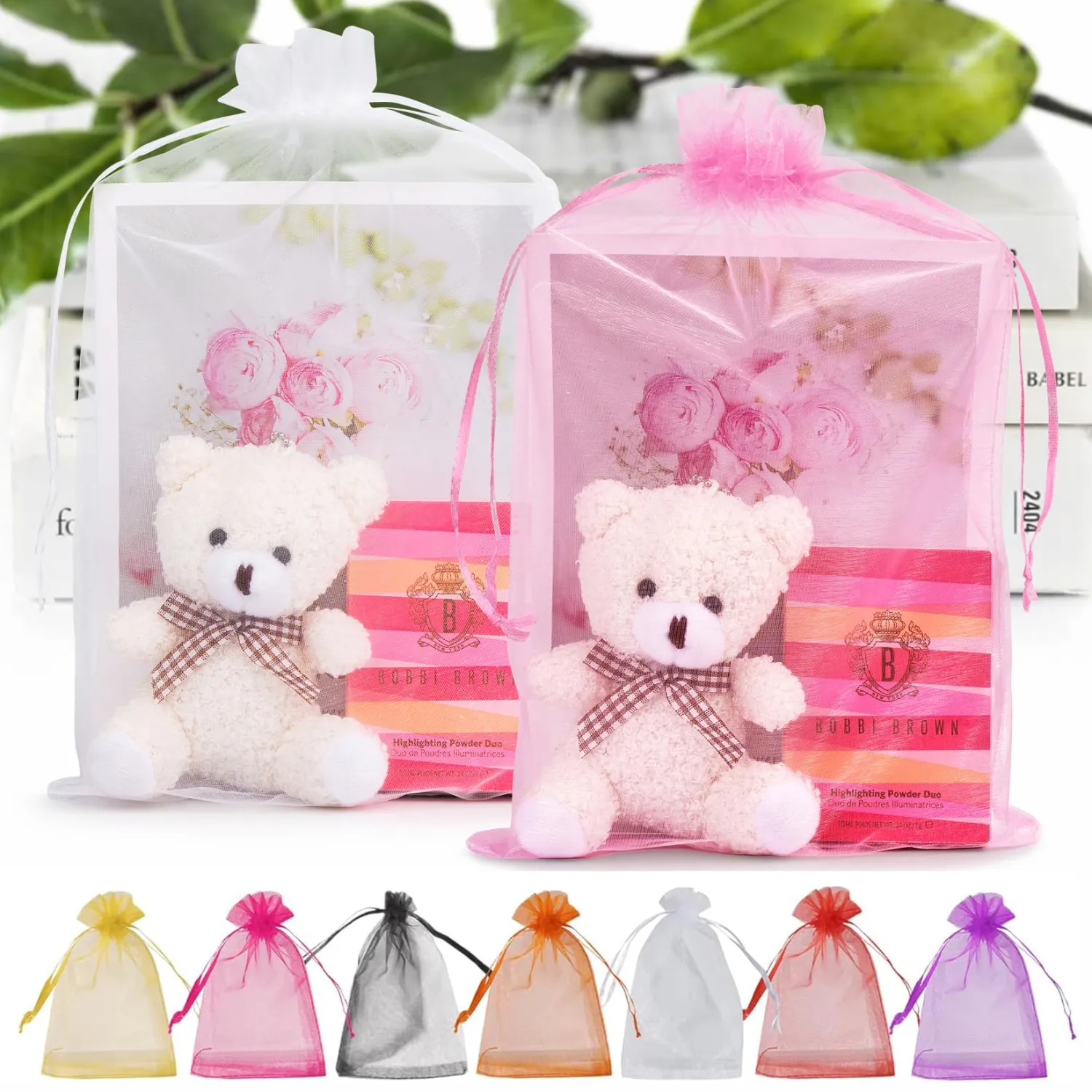 ANZNKU 50 Pcs Organza Bags 8x12 Inch, Mesh Gift Bags with Drawstring for Goodie Candy Jewelry Packaging, Large Organza Gift Bag Drawstring for Wedding Party Favor Baby Shower (Mixed Color)