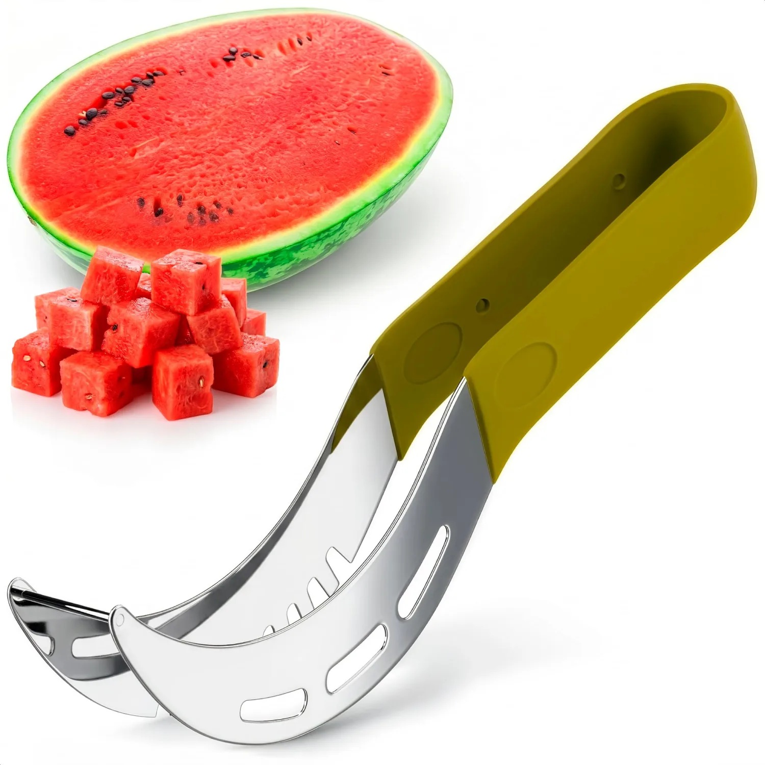 Stainless Steel Watermelon Slicer Cutter Tool – Easy Grip Durable Slicer for Watermelon, Cantaloupe, Papaya, Honeydew & More, Cut Cubes or Slices Fast | Mess-Free Prep for Parties, BBQs, Summer Snacks