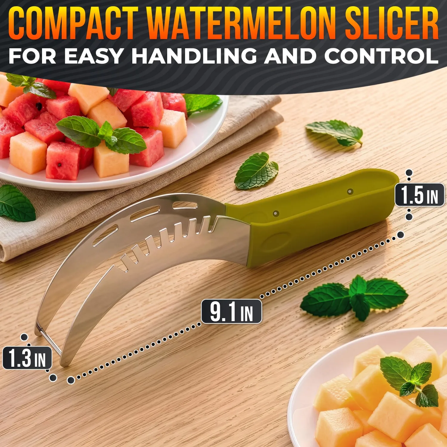 Stainless Steel Watermelon Slicer Cutter Tool – Easy Grip Durable Slicer for Watermelon, Cantaloupe, Papaya, Honeydew & More, Cut Cubes or Slices Fast | Mess-Free Prep for Parties, BBQs, Summer Snacks