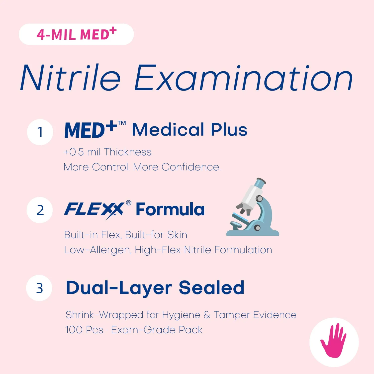 Supmedic Nitrile Exam Gloves, 4 Mil MED+ Powder-Free Latex-Free Cooking Food-Safe Disposable Medical Gloves 100Ct Rose Orchid