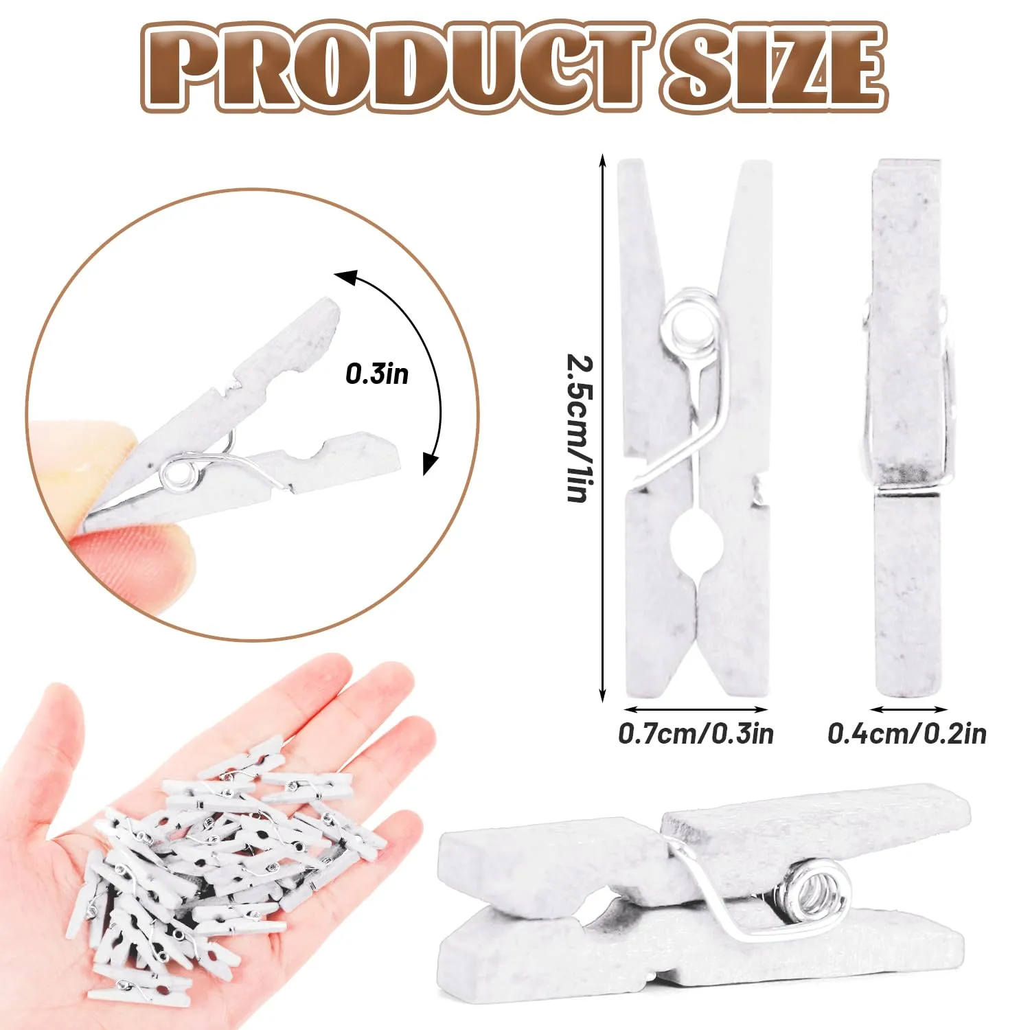 CCINEE 150 PCS White Natural Wooden Clothespins,1 Inch Multi-Function Clothespins Photo Paper Peg Pin Craft Clips (White)