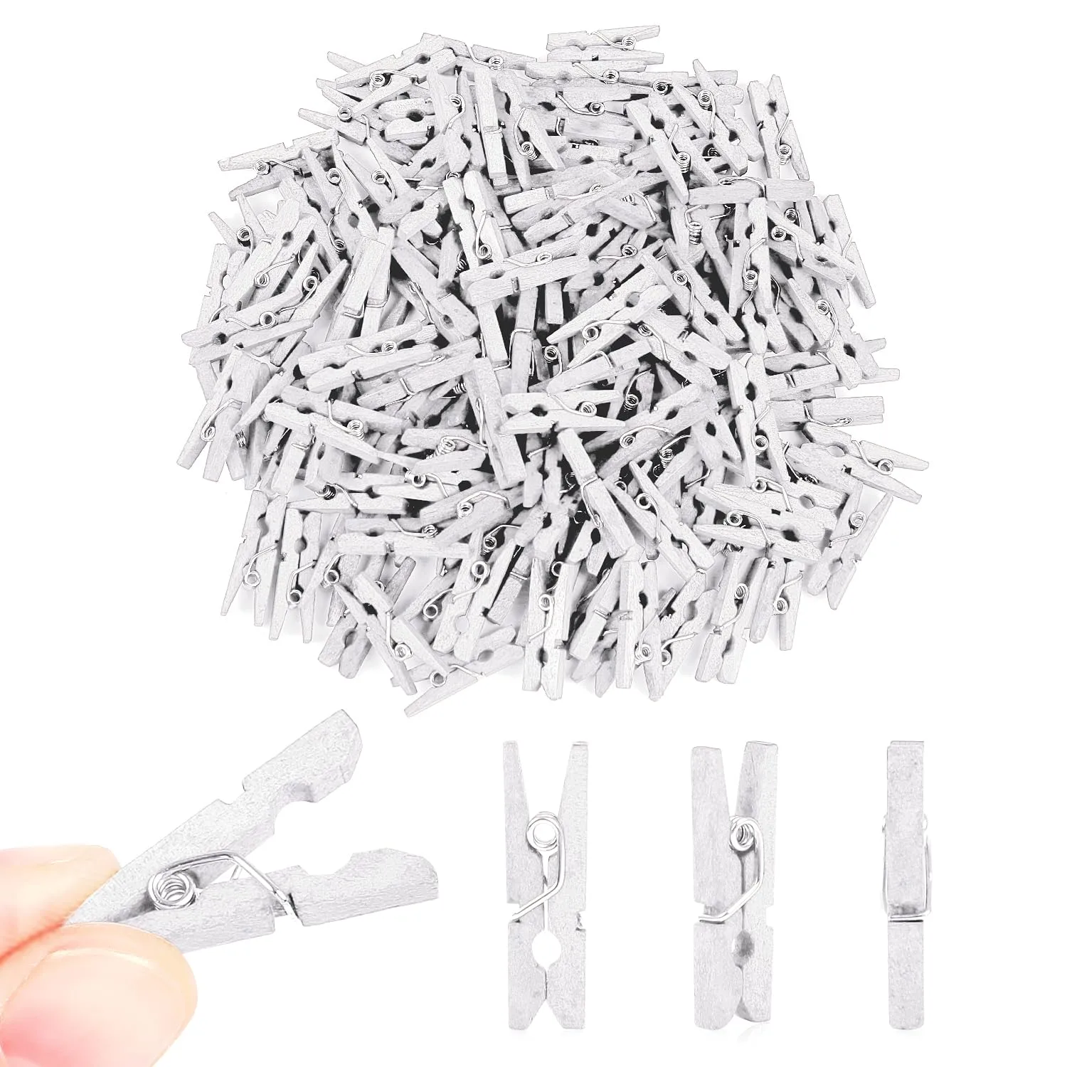 CCINEE 150 PCS White Natural Wooden Clothespins,1 Inch Multi-Function Clothespins Photo Paper Peg Pin Craft Clips (White)
