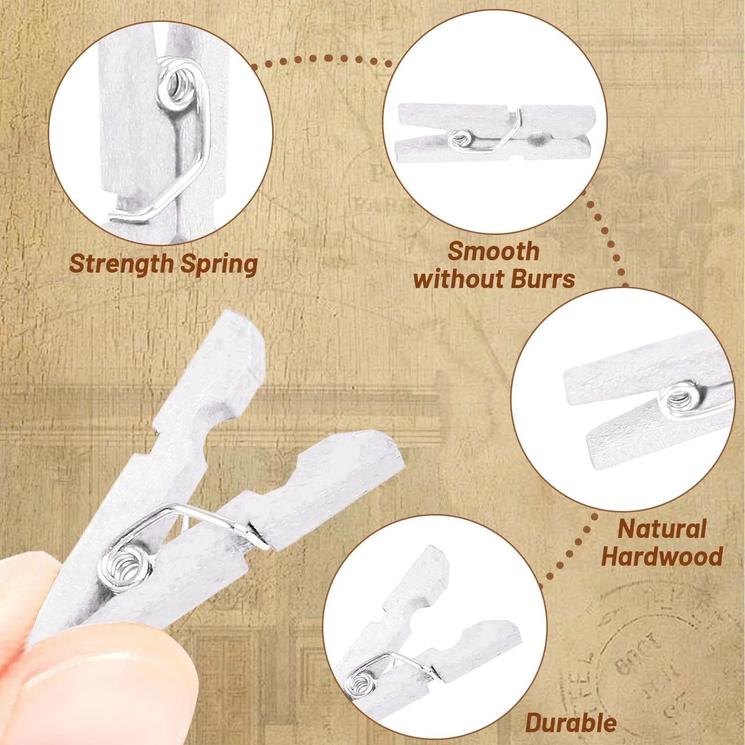 CCINEE 150 PCS White Natural Wooden Clothespins,1 Inch Multi-Function Clothespins Photo Paper Peg Pin Craft Clips (White)